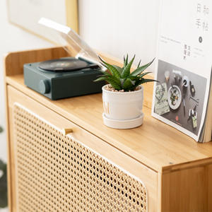 <span class=keywords><strong>Meuble</strong></span> <span class=keywords><strong>de</strong></span> rangement moderne et portable en bambou à 3 tiroirs avec porte vitrée, multifonctionnel, empilable et réglable pour salon - Product Image 5