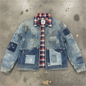 <span class=keywords><strong>Giacche</strong></span> in Denim Vintage da <span class=keywords><strong>Uomo</strong></span> ES Custom Designer, Riparazioni Selvedge, Oversize, <span class=keywords><strong>con</strong></span> Patch, Foderato in Flanella, <span class=keywords><strong>con</strong></span> Zip, in Cotone - Product Image 1