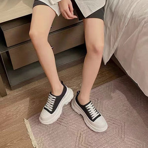 Baskets Chunky Unisexe en Toile d'Inspiration Designer Noir et Blanc 2026 Nouveauté Luxe Plateforme à Lacets Chaussures Décontractées Homme Semelle Intermédiaire PU EVA - Product Image 2
