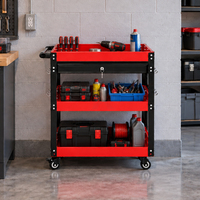 Chariot à outils en acier à 3 niveaux, direct usine, avec panneau perforé latéral et poignée, capacité de charge élevée pour garage et réparation automobile, chariot à outils OEM à 3 couches