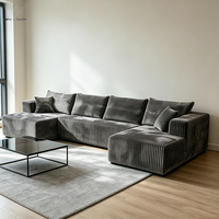 Canapé d'angle modulaire en forme de L personnalisable, livré en boîte, compressé sous vide, en mousse sans armature, en velours côtelé, pour salon