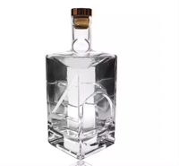 Botol Kaca Whisky Premium Square 750ml Custom 500ml 700ml Botol Kaca Brandy Tequila Spirit Liquor dengan Gabus