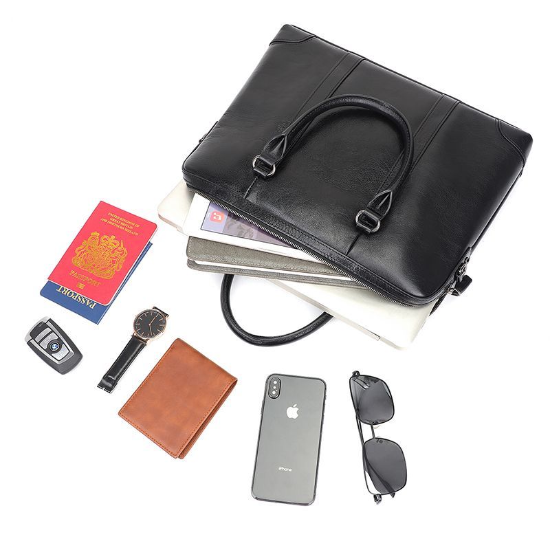CLUCI Sac Ordinateur Portable 15.6'' Cuir Homme - Porte-Documents Business Grande Capacité Noir