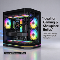Casing Komputer Gaming Mid Tower Micro ATX 270 °   Casing PC Panoramic Kaca Temper ARGB RGB untuk Rakitan PC Gaming