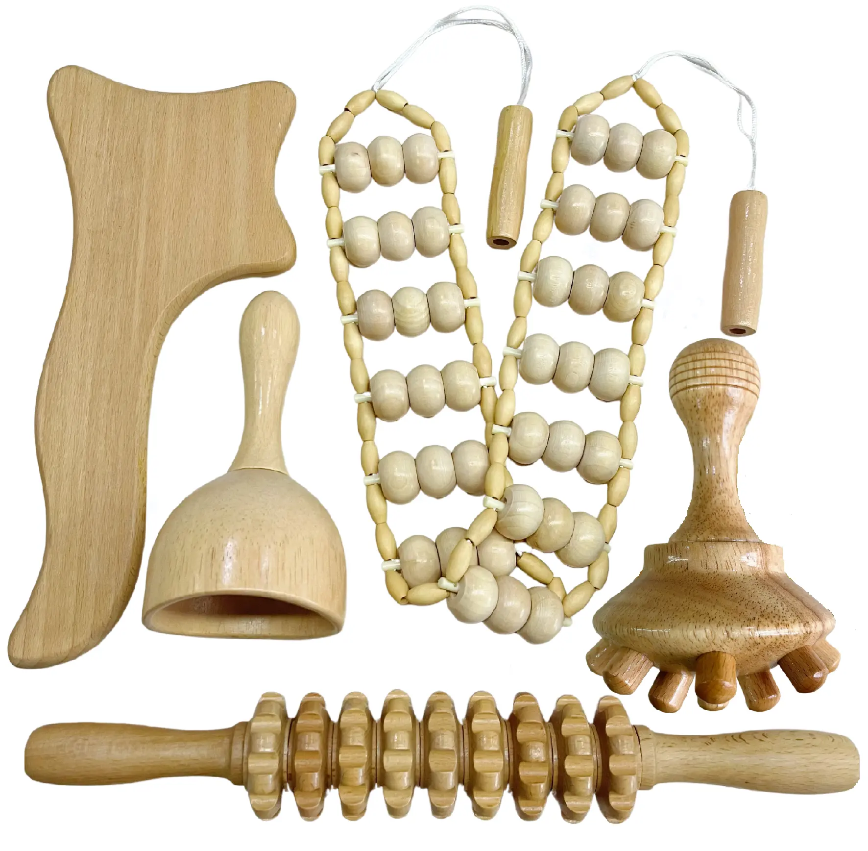 Kit de Massage de thérapie en bois 5 en 1, planche de GuaSha, rouleau de Massage et tasse de modelage du corps en forme de champignon, ceinture de Massage