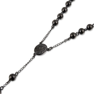 Collar de Rosario con Cuentas Negras <span class=keywords><strong>y</strong></span> Colgante Ovalado de Cruz con Crucifijo de Jesús - Product Image 2
