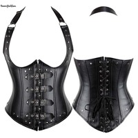Grande taille Xs-xxxxxxl femmes poitrine Lifter Bustier 12 Robs gothique Corselet en cuir rouge dos nu sous le buste Corset avec fermeture éclair