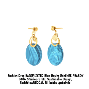 Boucles d'oreilles pendantes tendance pour femmes, résine bleue, plaqué or, acier inoxydable 316L, design durable - Product Image 2