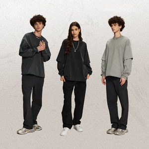 T-shirt unisexe surdimensionné QD2160 personnalisé, coton épais délavé vintage, ourlet brut, double couche, manches longues, coupe personnalisée, blanc pour homme - Product Image 4