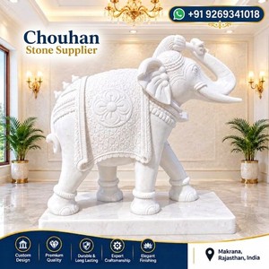Grande statue en pierre sculptée d'éléphant blanc pour jardin extérieur, parc urbain, zoo, décoration intérieure et aménagement paysager ornemental - Product Image 2