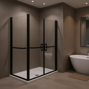 Puerta de Ducha Transparente ESG de 32.7''-33.9''x74.8'', Marco Negro, Vidrio Templado Deslizante, Diseño Minimalista Rectangular - Product Image 2