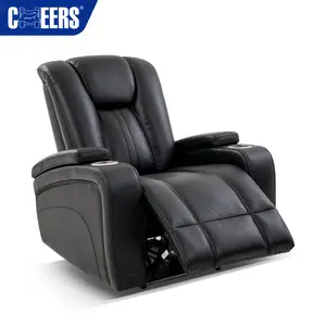 MANWAH CHEERS Vente en gros d'usine Canapé inclinable électrique en similicuir noir <span class=keywords><strong>3</strong></span> places pour home cinéma avec table basse, porte-gobelets et éclairage LED - Product Image 4