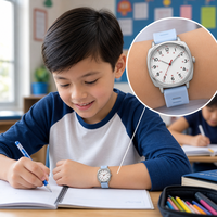 Montre analogique minimaliste pour enfants, montre-bracelet en silicone bleu clair pour étudiants avec fonction d'apprentissage de l'heure, cadeau pour garçons et filles