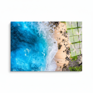 Elegant Coastal Art Deco <b>Wall</b> Decor Printed <b>Canvas</b> Panel with 3D Sea Landscape Hanging Tempered Glass Art - Product Image 2