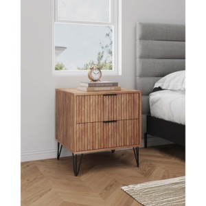Wooden Nightstand With Two <b>Drawers</b> Black Hairpin Legs Modern <b>Storage</b> <b>Drawer</b> Unit Bedroom Furniture - Product Image 2