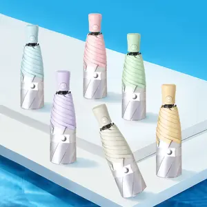 Miniparaguas plegable para mujer, sombrilla portátil de titanio y plata, seis colores combinados, automática