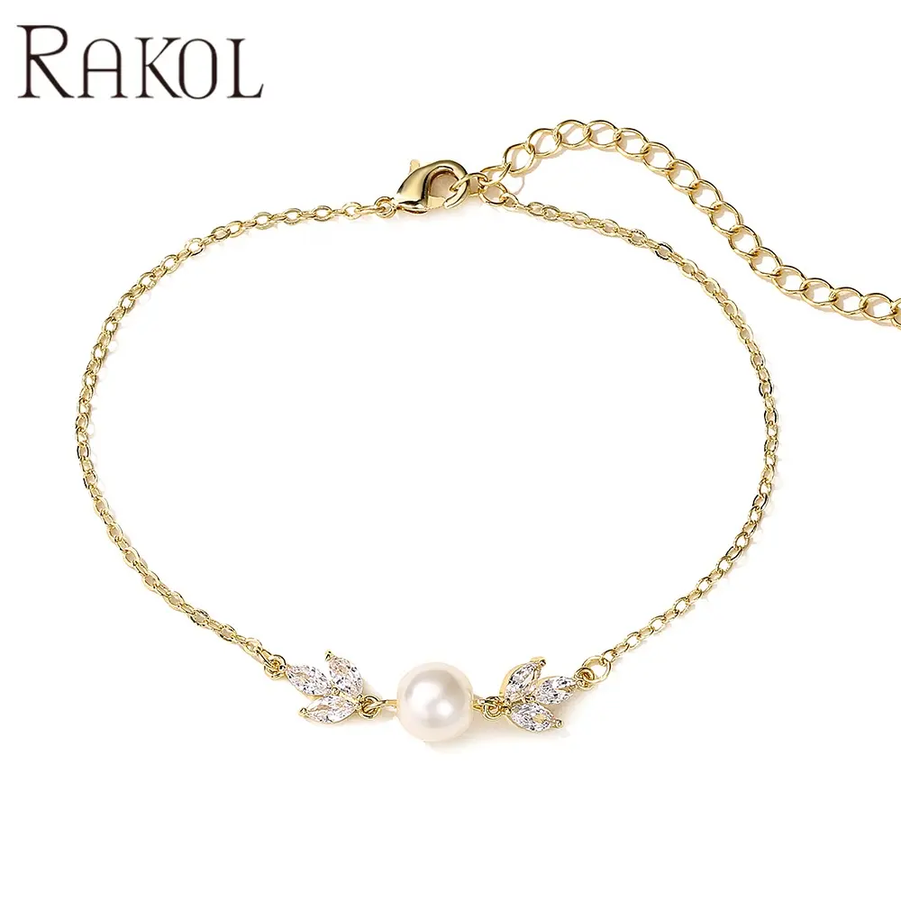 RAKOL BP2249 2022 wholesale bracelet charms jewelry gold plated pearl bracelet adjustable pearl bracelets