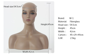 Personnalisé en fibre <span class=keywords><strong>de</strong></span> verre réaliste mannequin <span class=keywords><strong>tête</strong></span> <span class=keywords><strong>buste</strong></span> perruque headblack <span class=keywords><strong>femme</strong></span> mannequin <span class=keywords><strong>tête</strong></span> brun mannequin - Product Image 2