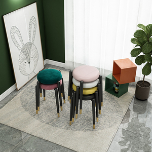 Simple Nordic Metal Iron Art Restaurant Soft Seat <strong>Stool</strong> Household Stackable <strong>Storage</strong> Without Backrest Metal Leg Comfortable <strong>Stool</strong> - Product Image 4