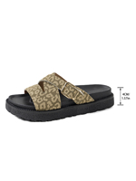 Sandales compensées vintage style urbain à boucle léopard pour femme, semelle épaisse, tige en tissu, semelle extérieure en caoutchouc, confortables pour l'été