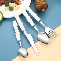 Couteau, fourchette et cuillère en acier inoxydable avec manche en céramique perlée, coffret cadeau, ensemble de couverts pour dessert et steak