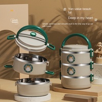 Boîte à lunch isotherme multicouche en acier inoxydable, petite, fraîche, style dessin animé, pour étudiants et employés de bureau, portable, conservation de la chaleur, 1-2L