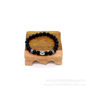 Pulsera de Cuentas de Ágata Negra Mate y Plata Tibetana de 8mm, Joyería de Moda Unisex, Cuentas Redondas, Origen Guangzhou - Product Image 3