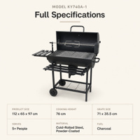 Table de barbecue robuste à hauteur réglable avec allumage électronique par impulsions, en fer thermolaqué