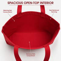 Sac fourre-tout en toile de coton rouge robuste avec logo personnalisé, poignée en sangle renforcée, intérieur spacieux à ouverture libre, fabricant OEM/ODM
