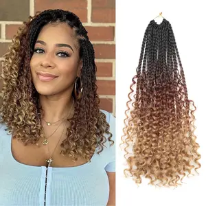 Godin Box Vlechten Gehaakt Haar 14Inch Pre-Loop Bohemian Hippie Vlechten Synthetische Boho River Locs Gehaakt Haar Met Gekrulde Uiteinden