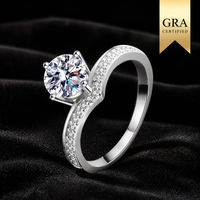 Bague en argent sterling 925 avec moissanite, taille brillant rond, style bypass, pour femme, vente en gros