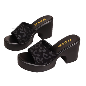 New European American High Top <b>Open</b> Toe Slippers Large Size 43 Leopard Print Summer Chunky Heel Elegant Outdoor Fashion PU - Product Image 5