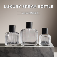 Botol parfum kaca wanita, botol parfum mewah 50ml 30ml 100ml datar persegi dengan topi semprot mudah terbuka kemasan mobil Mini bagus