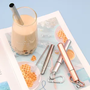 Reusable Collapsable Drinking Straw 18-10 Stainless Steel Metal 12mm Angle Tip Telescopic Straw