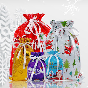 DAMAI Holiday <b>Drawstring</b> Gift Bags Christmas Foil Gift Wrapping Sacks <b>Pouches</b> for Xmas Presents Party Favor (Large Medium Small) - Product Image 3
