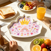 Assiette en céramique et porcelaine pour enfants, forme couronne unique, multifonctionnelle, cadeau d'anniversaire pour enfants