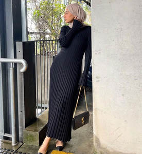 Elegante Maxi abito a pieghe lavorato a maglia per le donne 2023 autunno abito a coste femminile Casual Lace Up Fashion Bodycon abiti lunghi - Product Image 3