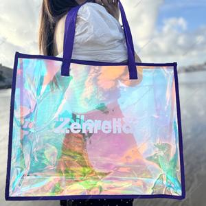 Sac fourre-tout à provisions en PVC imperméable irisé holographique laser cadeau avec logo personnalisé à la mode - Product Image 1