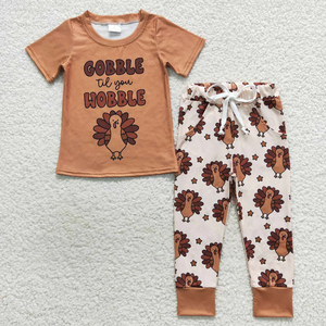 Ensemble 2 pièces pour filles et garçons, haut imprimé dinde avec pantalon, vente en gros, vêtements pour enfants pour Thanksgiving - Product Image 3