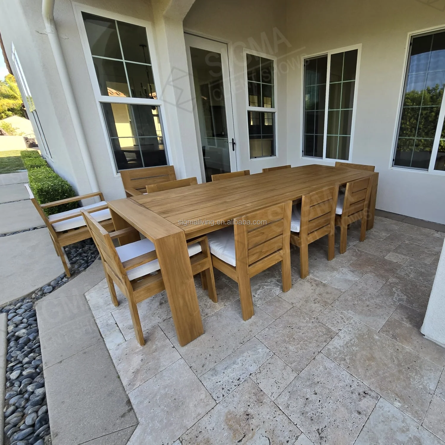 Luxury Modern Teak Wood Outdoor Dining Table and Chair Set 6-8-10 Seat Foldable for Patio Garden Park Entry Villa Gym
