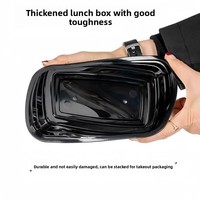 Boîte à lunch jetable haut de gamme de style américain, compatible micro-ondes, en plastique, avec couvercle, noire, pour emballage de restauration rapide, Bol d'emballage pour la restauration rapide, version continentale