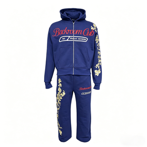 OEM Zip up Hooded Jacket Joggers 100% Cotton Sweatwear <b>Pants</b> Tracksuit Mne's Sweatpants and Hoodie Set - Product Image 1