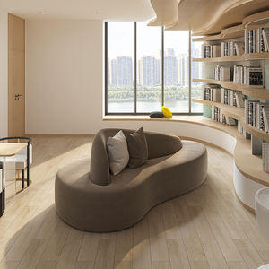 Sofá Curvo de Tela Verde para Salón o Área de Recepción, Diseño Moderno y Minimalista, Mueble con Forma de Nube para Club - Product Image 2
