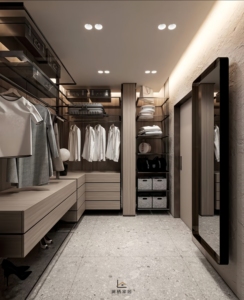 <span class=keywords><strong>Dressing</strong></span> moderne de luxe en bois avec armoires en verre foncé, banquette longue, unité de <span class=keywords><strong>dressing</strong></span> sur mesure assemblée pour résidences haut de gamme - Product Image 4