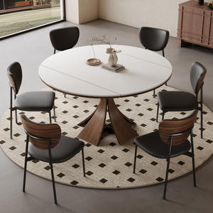 <span class=keywords><strong>Table</strong></span> à manger extensible <span class=keywords><strong>ronde</strong></span> en pierre naturelle brun-noix, écologique et durable, mobilier de salle à manger - Product Image 6