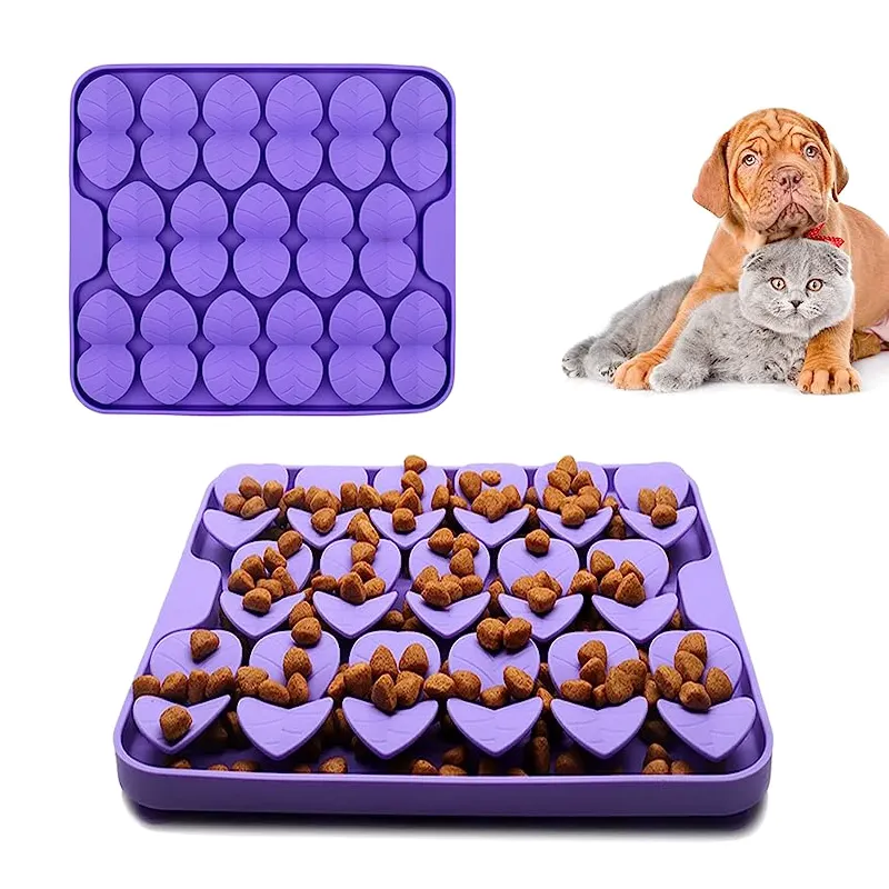 Small Silicone Leaf Dog Slow Feeder Pad Smell Training Pet Lick Mat Sniff Treat Mat Snuffle Interactive Puzzle Bowls