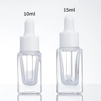 Flacons compte-gouttes carrés prêts à l'emploi 10ml 15ml pour huiles essentielles, crèmes visage et soins de la peau, gouttes pour les yeux avec sérigraphie