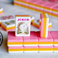 Jeu de Mahjong Américain 160 Tuiles Rose Jaune Motif Floral Jardin 3 Couches – Idéal pour Cadeau de Fête Féminin