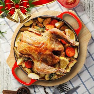 Casserole ronde à double poignée de 4/5 pintes, en fonte émaillée antiadhésive avec couvercle, pour la cuisine - Product Image 2