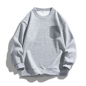 Vente en gros pull à col rond uni de haute qualité sweats à col rond avec poche et manches longues pour hommes - Product Image 3